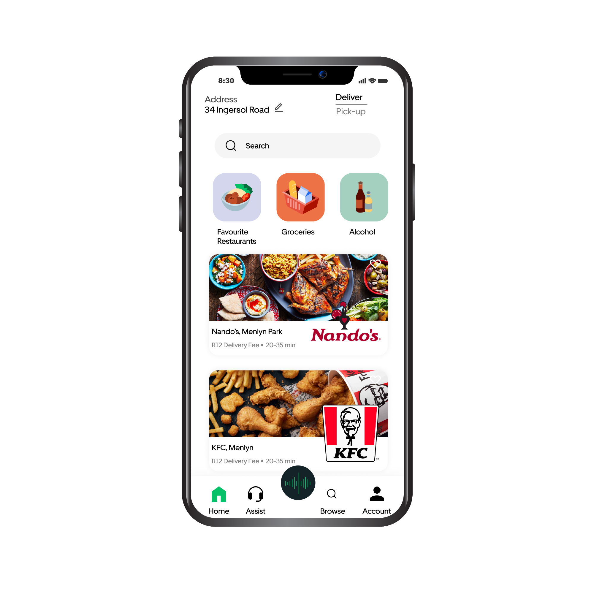 This images shows the homescreen of the app